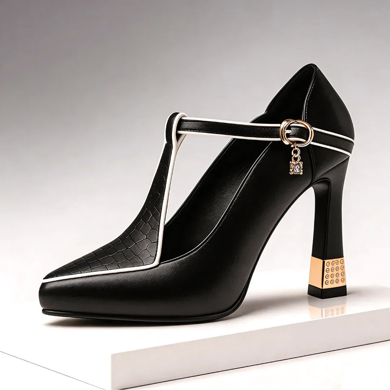 Valentina Rossi T-Strap Heels with Gold Detail