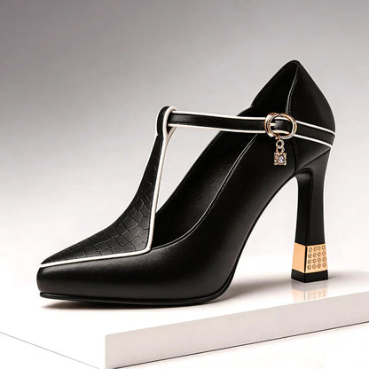 Valentina Rossi T-Strap Heels with Gold Detail