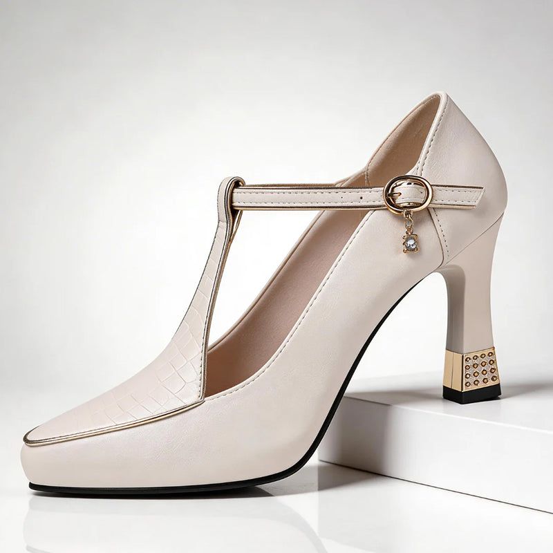 Valentina Rossi T-Strap Heels with Gold Detail