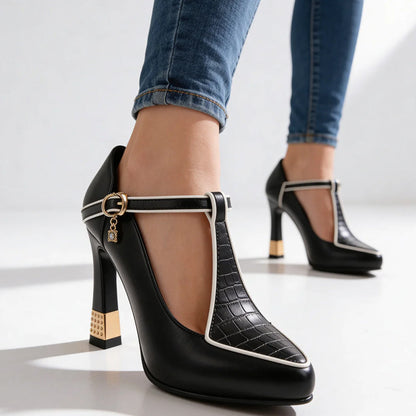 Valentina Rossi T-Strap Heels with Gold Detail