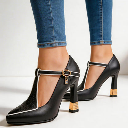 Valentina Rossi T-Strap Heels with Gold Detail
