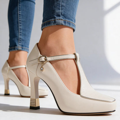 Valentina Rossi T-Strap Heels with Gold Detail