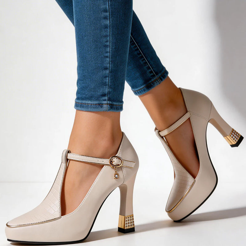 Valentina Rossi T-Strap Heels with Gold Detail