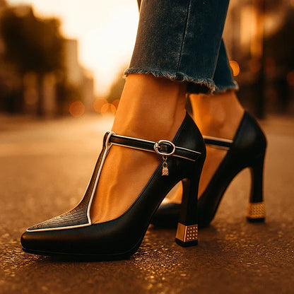 Valentina Rossi T-Strap Heels with Gold Detail