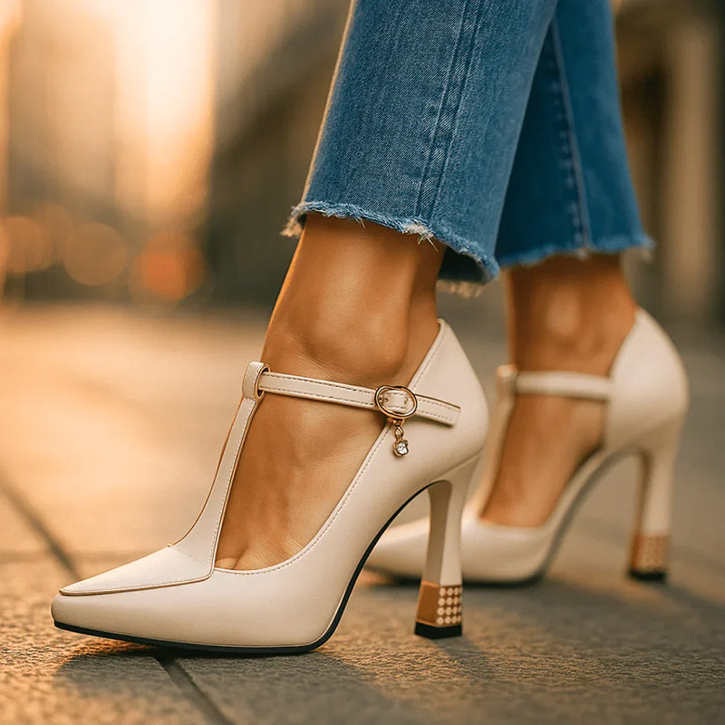 Valentina Rossi T-Strap Heels with Gold Detail