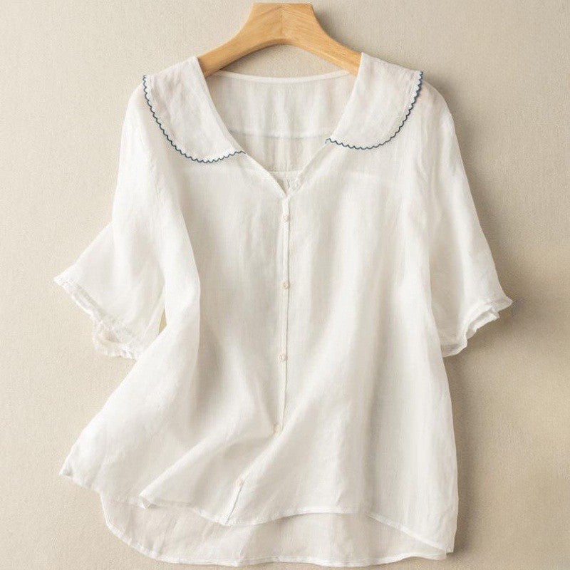 Valentina Rossi Textured Blouse with Scalloped Collar