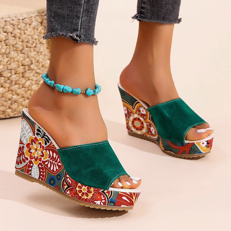 Valentina Rossi Velvet Boho Wedge Sandals