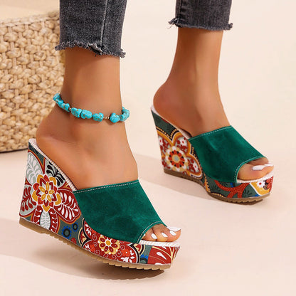 Valentina Rossi Velvet Boho Wedge Sandals