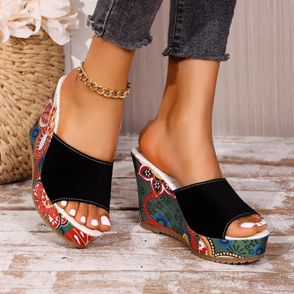 Valentina Rossi Velvet Boho Wedge Sandals