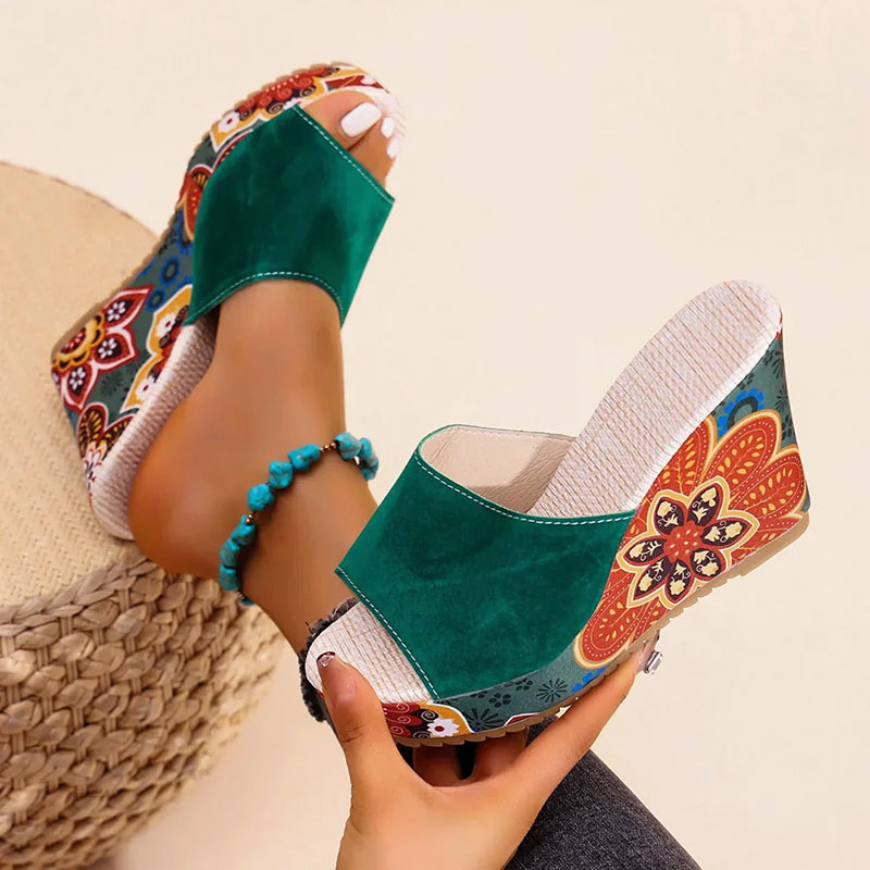 Valentina Rossi Velvet Boho Wedge Sandals