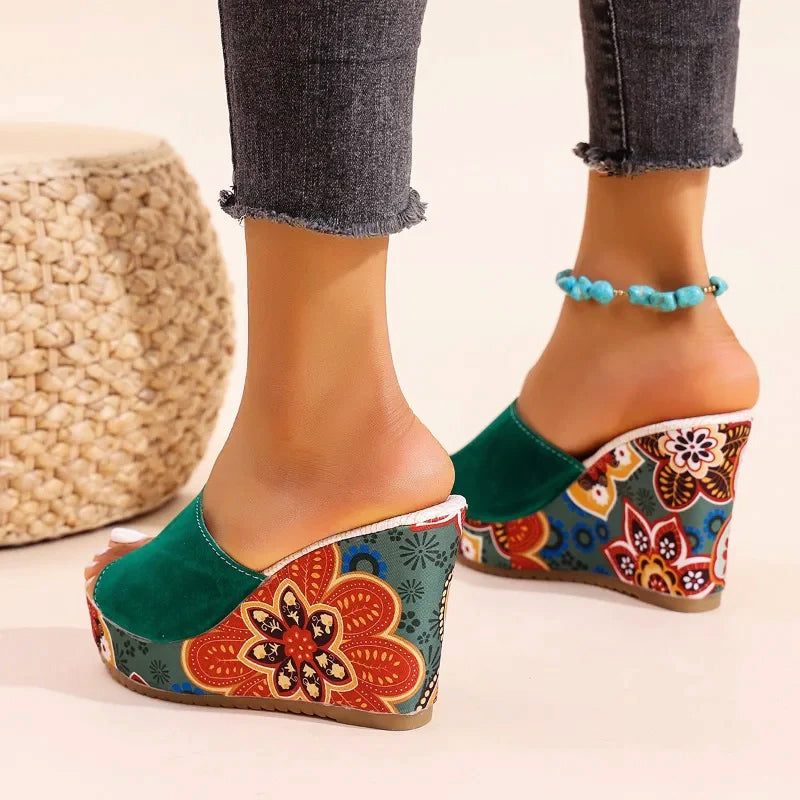 Valentina Rossi Velvet Boho Wedge Sandals