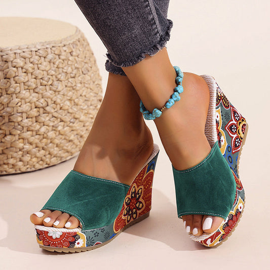 Valentina Rossi Velvet Boho Wedge Sandals