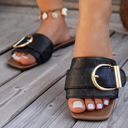 Valentina Rossi Flat Slide Sandals with Buckle Strap