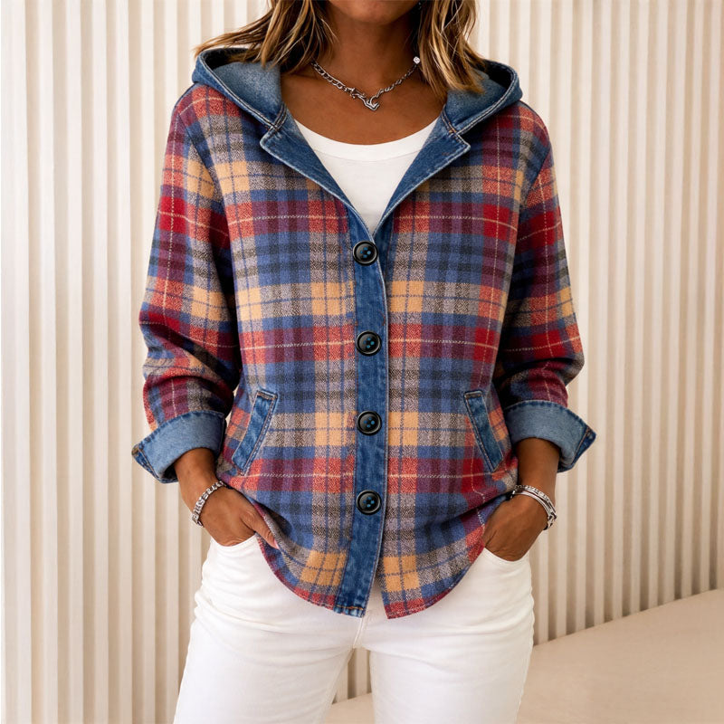Valentina Rossi Hooded Plaid Light Jacket