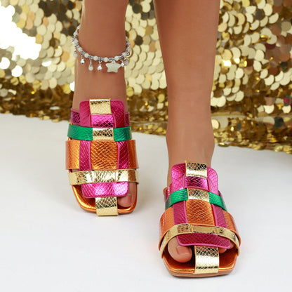 Valentina Rossi Multicolor Strap Flat Sandals