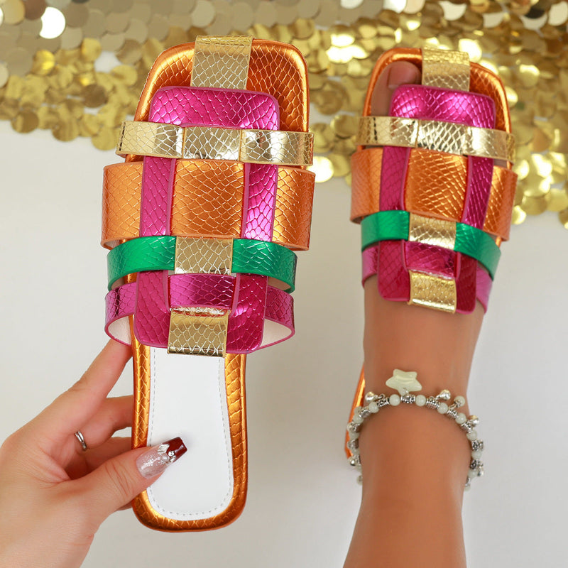 Valentina Rossi Multicolor Strap Flat Sandals