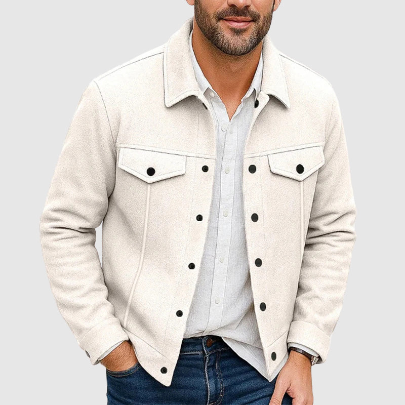 Vintage Look Button Up Faux Suede Jacket