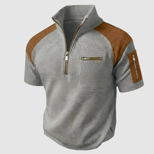 Weston - Men's Waffle Knit Quarter-Zip Polo T-Shirt
