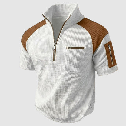 Weston - Men's Waffle Knit Quarter-Zip Polo T-Shirt
