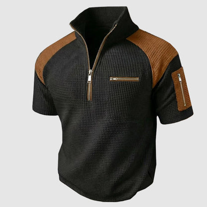 Weston - Men's Waffle Knit Quarter-Zip Polo T-Shirt