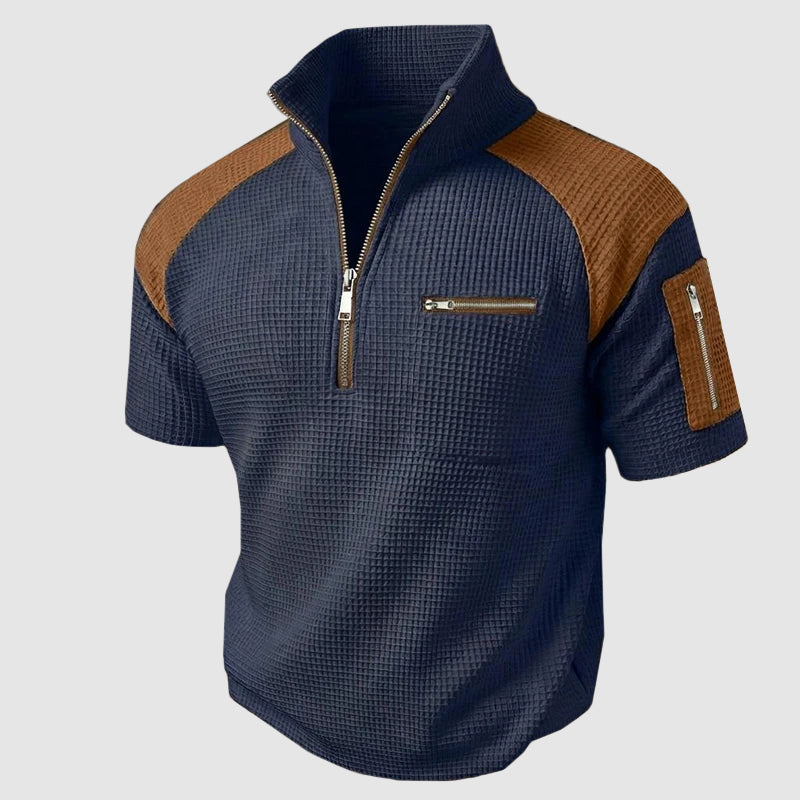 Weston - Men's Waffle Knit Quarter-Zip Polo T-Shirt