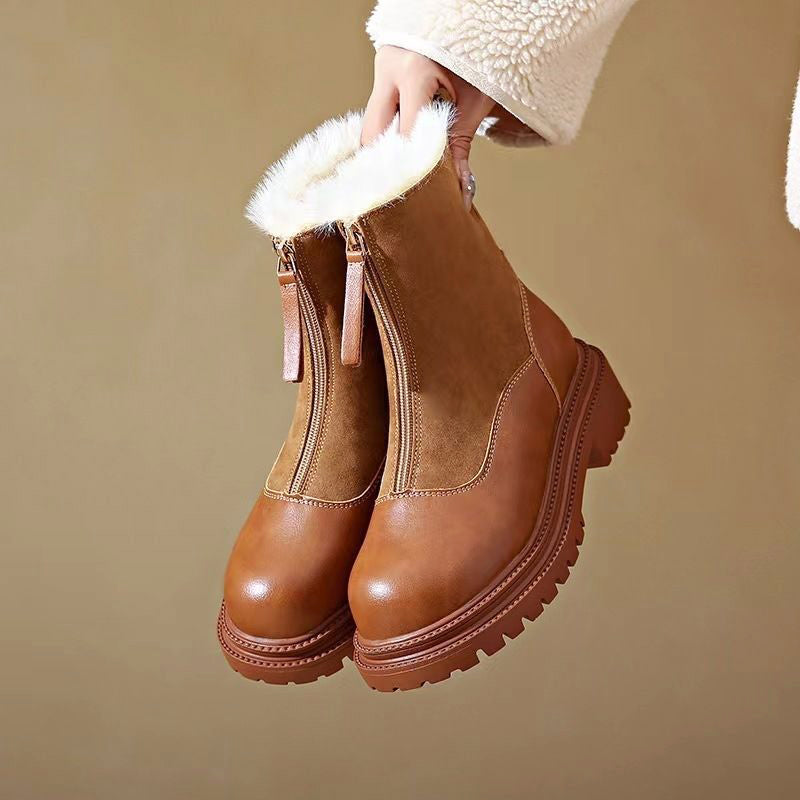 Women’s Ankle Boots with Mixed-Texture Leather Finish