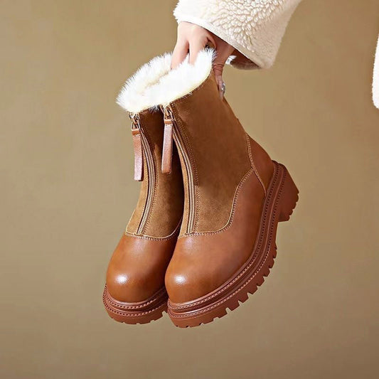 Women’s Ankle Boots with Mixed-Texture Leather Finish