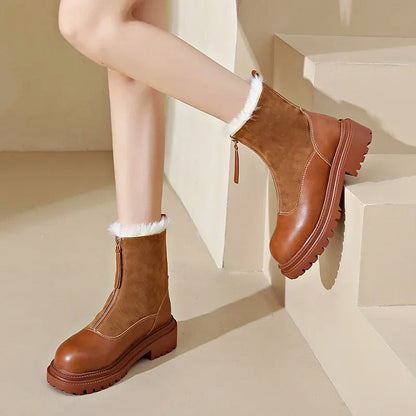 Women’s Ankle Boots with Mixed-Texture Leather Finish