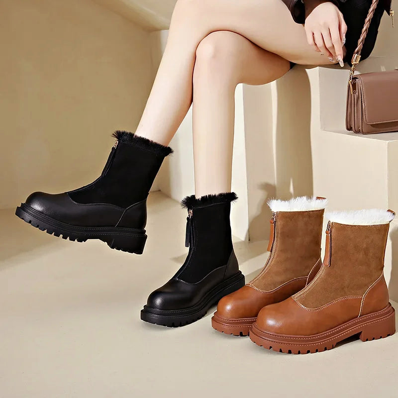 Women’s Ankle Boots with Mixed-Texture Leather Finish