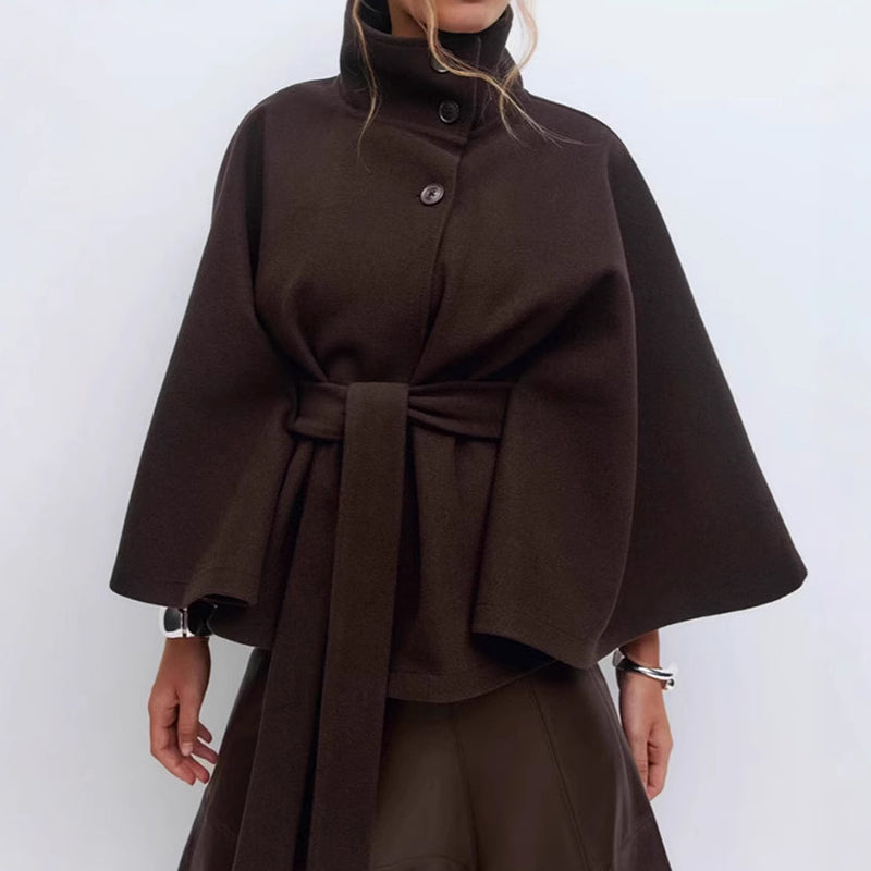 Women’s Belted Cape Coat with Wide Sleeves