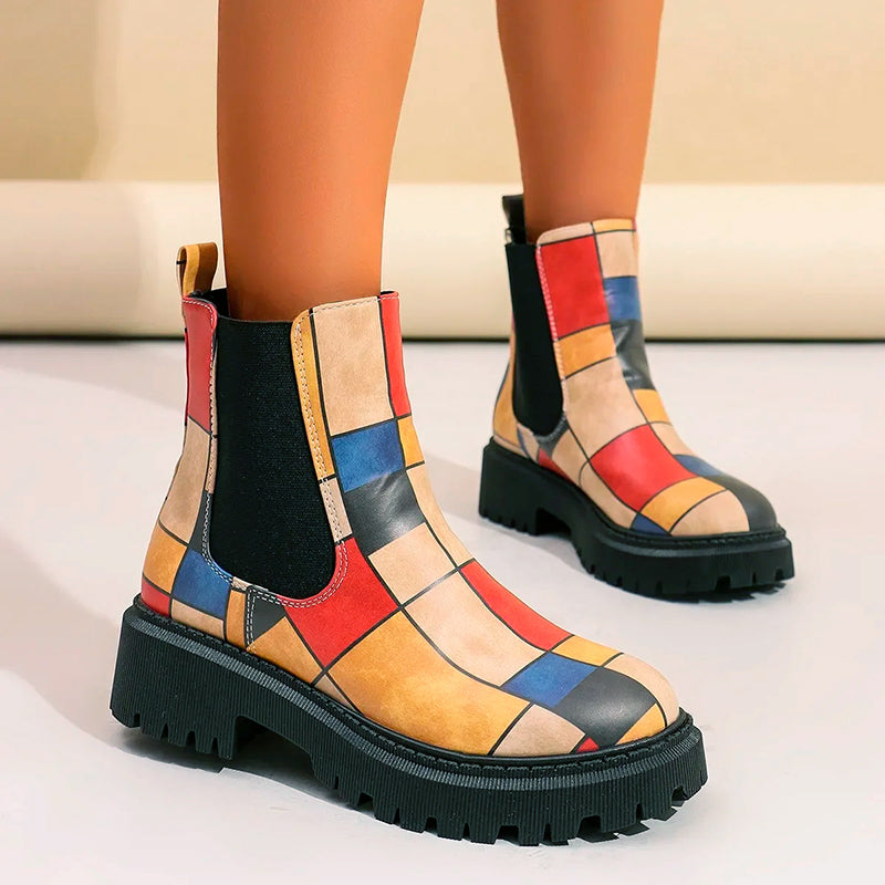 Women’s Chunky Chelsea Boots with Colorful Prints