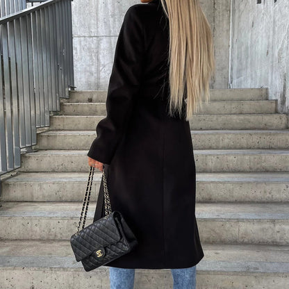 Women’s Double-Button Long Coat with Side Pockets