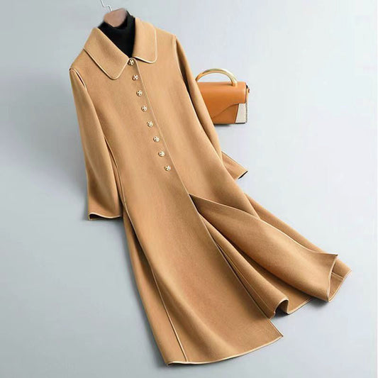 Women’s Double-Sided Long Coat with Rounded Collar
