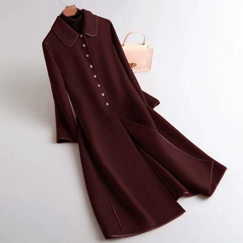 Women’s Double-Sided Long Coat with Rounded Collar