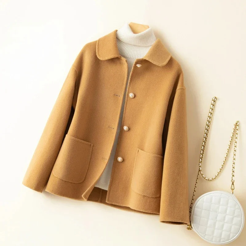 Women’s Double-Sided Wool Coat with Rounded Collar