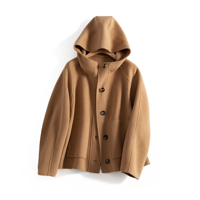 Women’s Double-Sided Wool Hooded Coat with Buttons