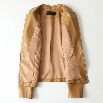 Women’s Genuine Leather One-Button Blazer Jacket