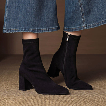 Women’s Genuine Suede Ankle Boots with Block Heel