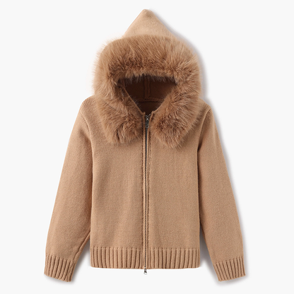 Women’s Hooded Cardigan with Faux Fur Trim
