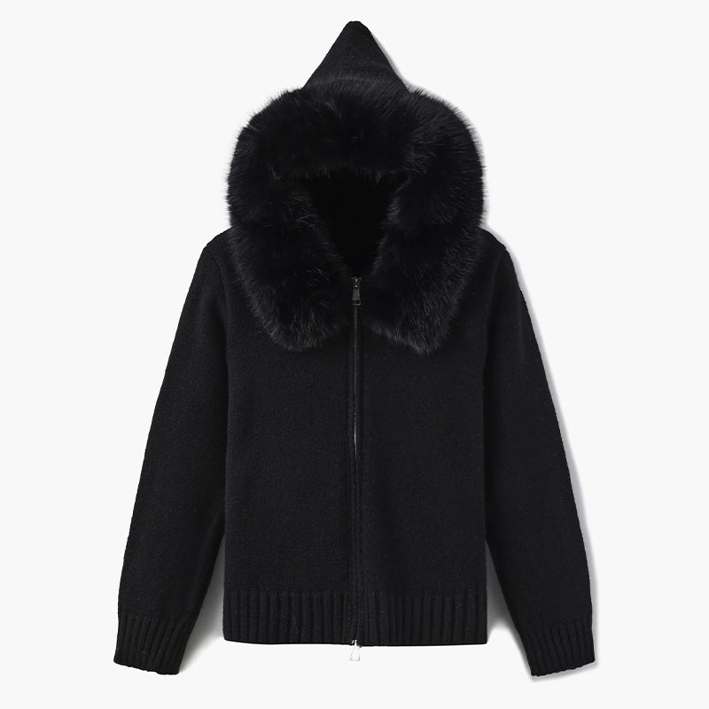 Women’s Hooded Cardigan with Faux Fur Trim