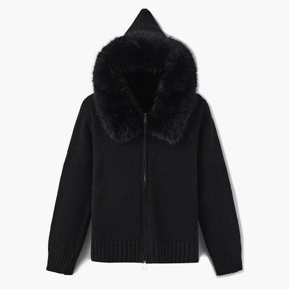 Women’s Hooded Cardigan with Faux Fur Trim