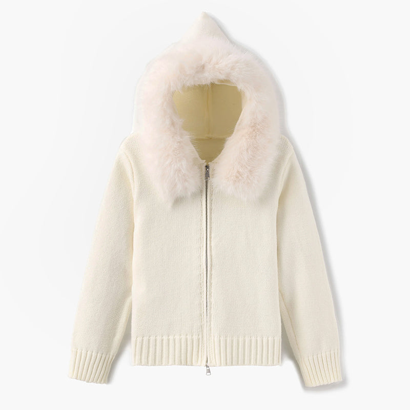 Women’s Hooded Cardigan with Faux Fur Trim