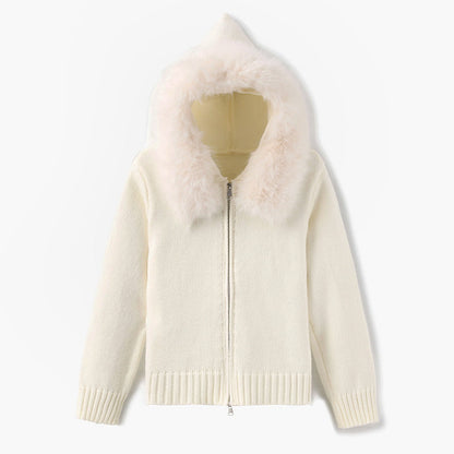 Women’s Hooded Cardigan with Faux Fur Trim