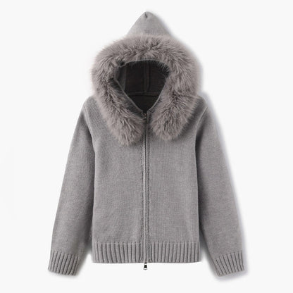 Women’s Hooded Cardigan with Faux Fur Trim