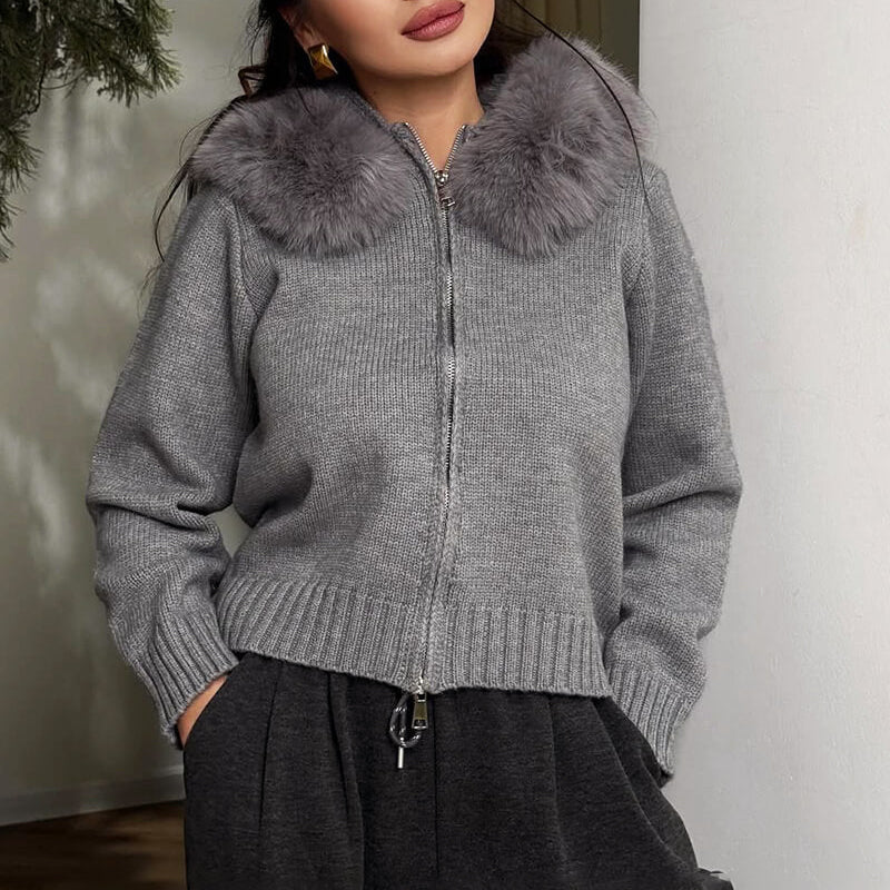 Women’s Hooded Cardigan with Faux Fur Trim