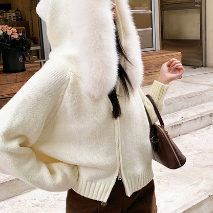 Women’s Hooded Cardigan with Faux Fur Trim