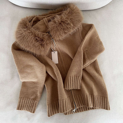 Women’s Hooded Cardigan with Faux Fur Trim