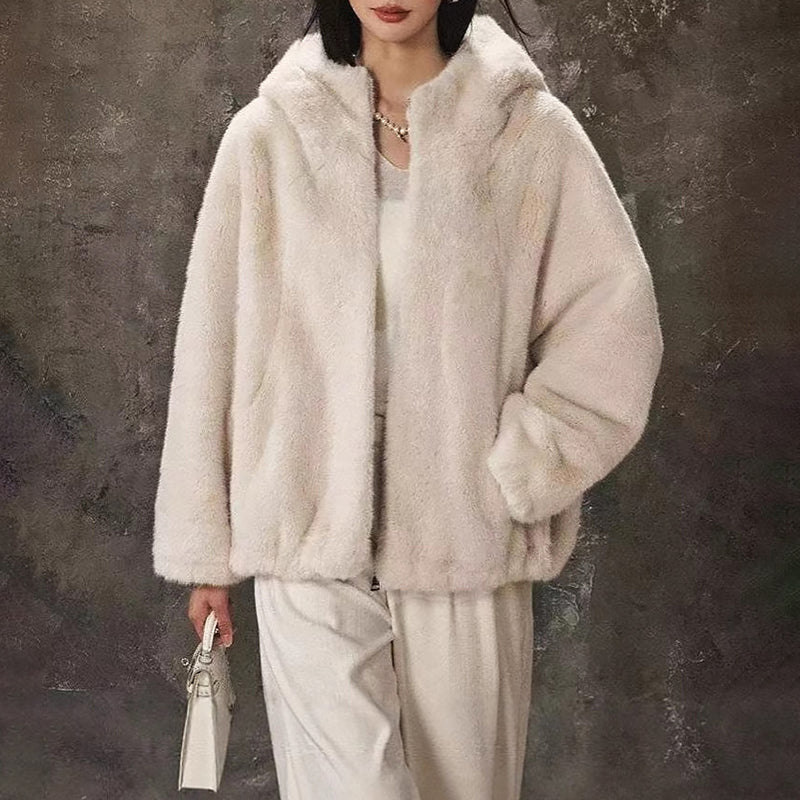 Women’s Hooded Faux Fur Jacket with Relaxed Fit
