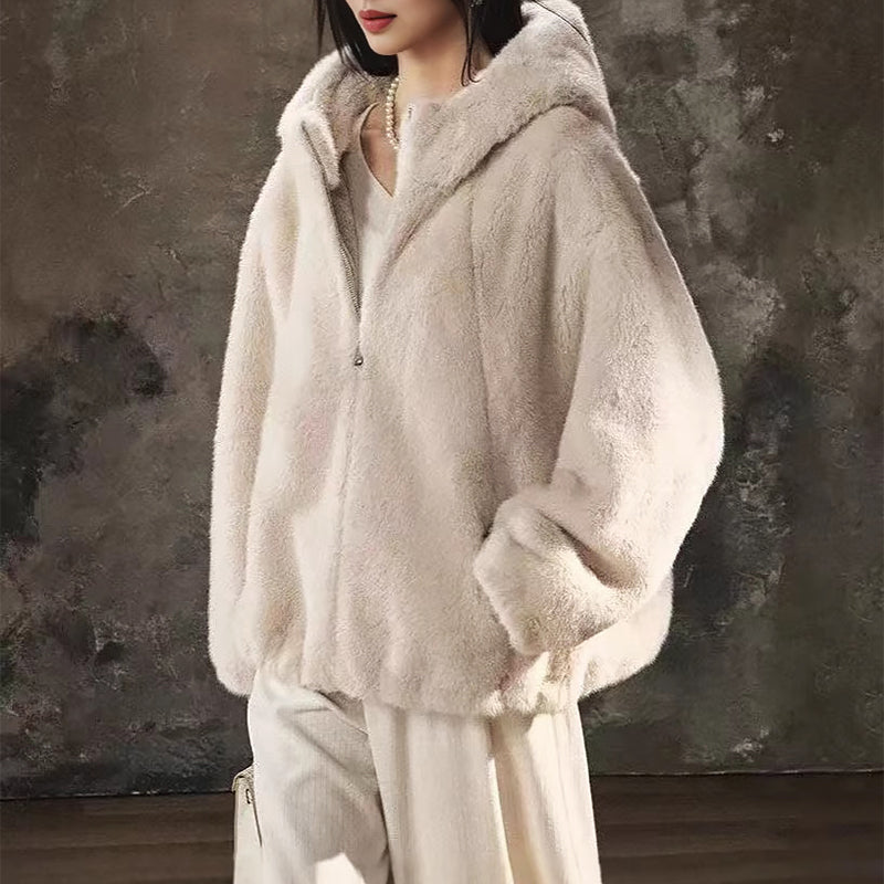 Women’s Hooded Faux Fur Jacket with Relaxed Fit