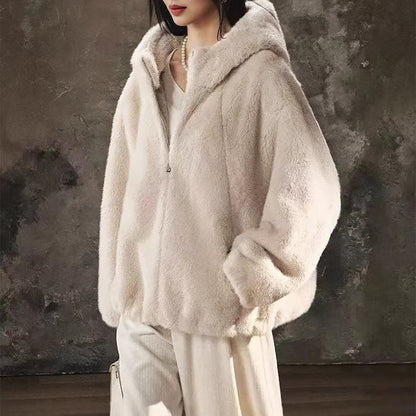 Women’s Hooded Faux Fur Jacket with Relaxed Fit